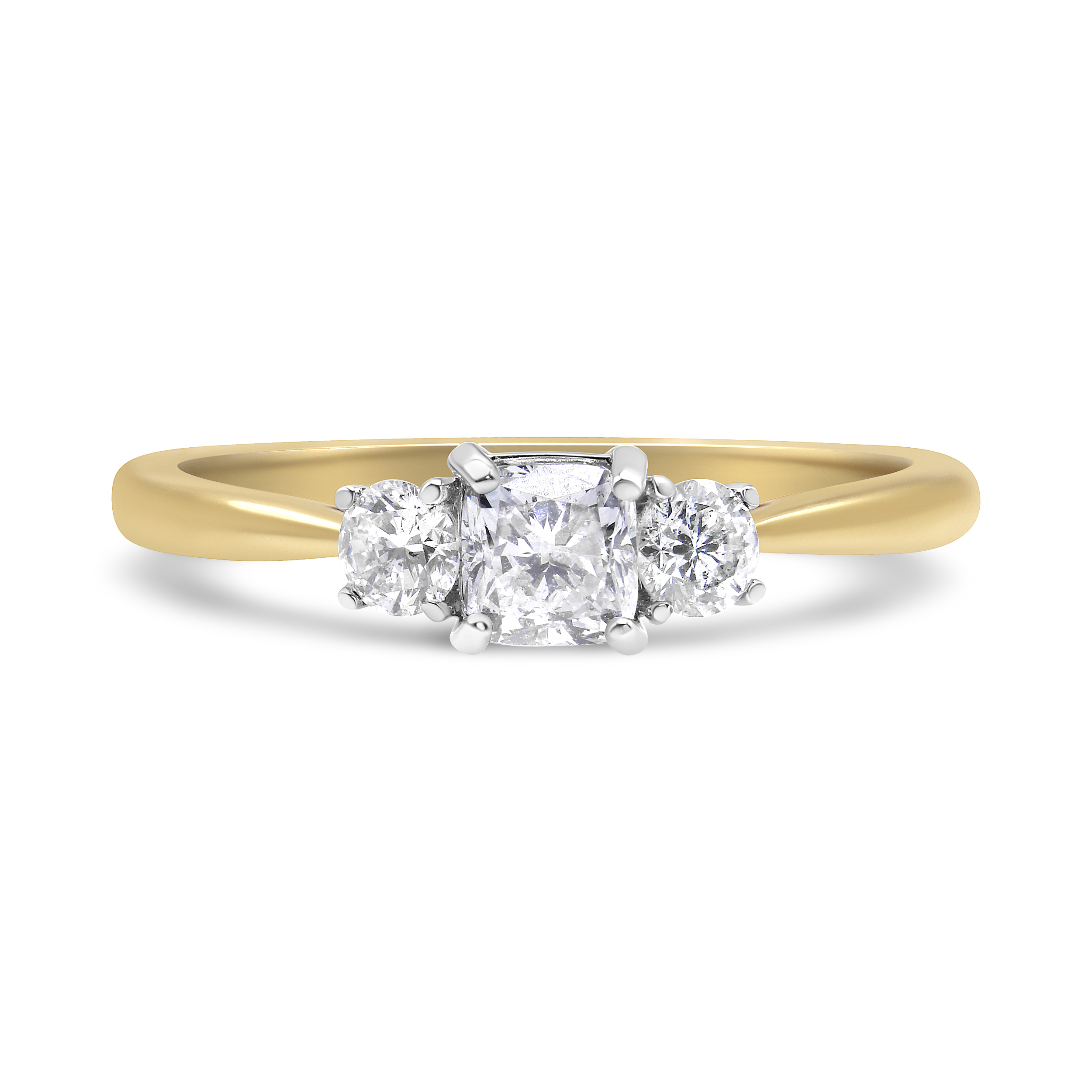 14K Yellow Gold 3/4 Cttw Cushion and Round-Cut Diamond Bostonian Style 3 Stone Engagement Ring (I-J Color, SI2-I1 Clarity) - Size 7