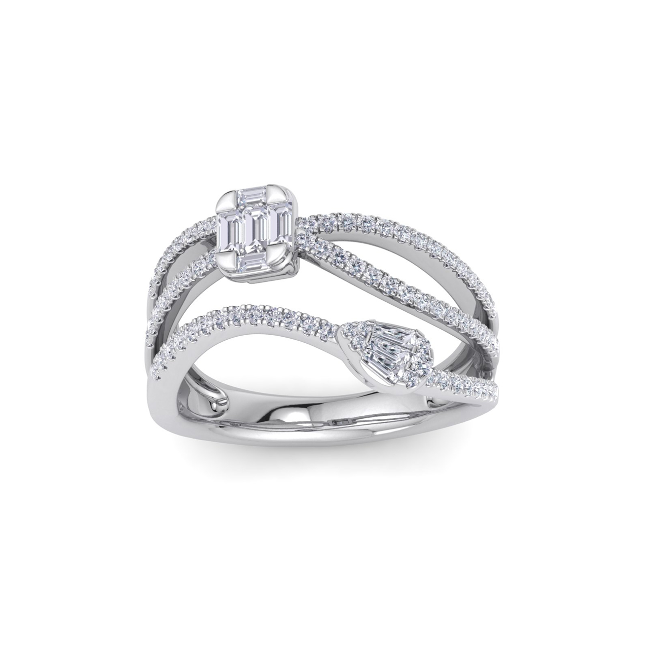 GLAM ® Multi-band ring in 14K gold with white diamonds of 0.83 in weight