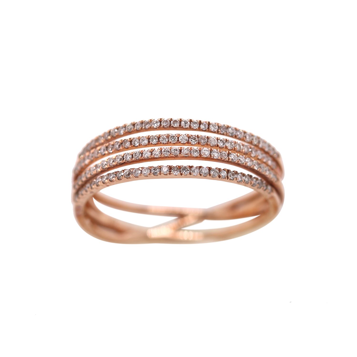 18k Rose Gold 4 Row Diamond Ring