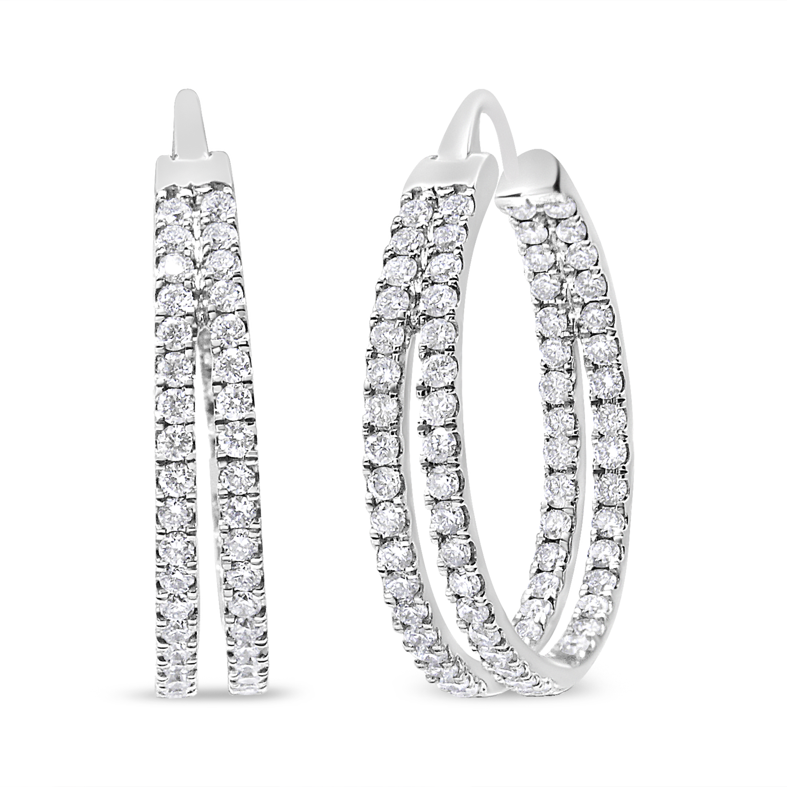True 10K White Gold 1 1/2 Cttw Lab Grown Diamond Inside Out Double Row Split Criss Cross 3/4" Inch Hoop Earrings (G-H Color, SI1-SI2 Clarity)