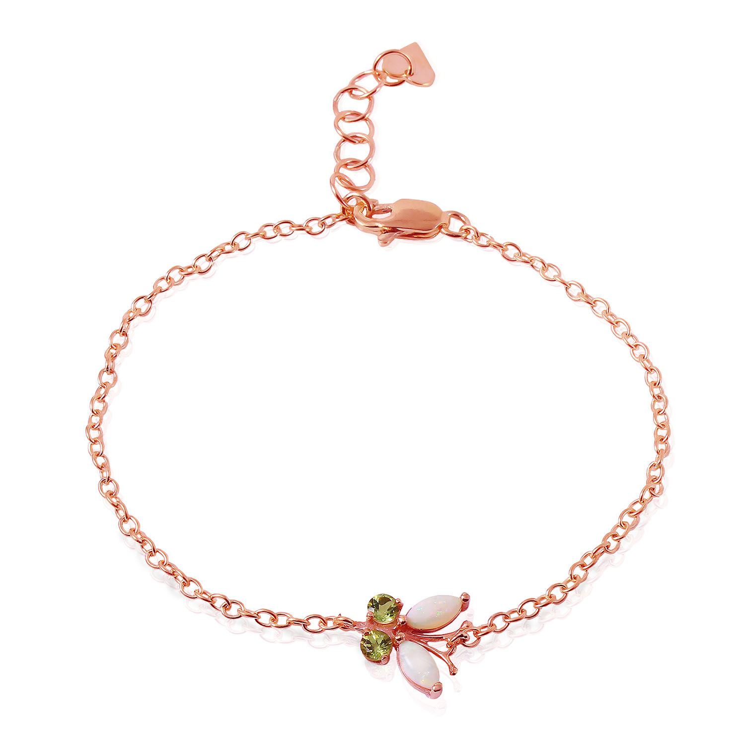 0.6 CTW 14K Solid Rose Gold Butterfly Bracelet Opal Peridot