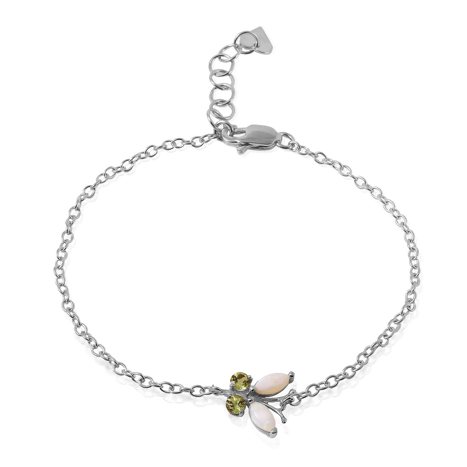 0.6 CTW 14K Solid White Gold Gem Of An Experience Opal Peridot Bracelet