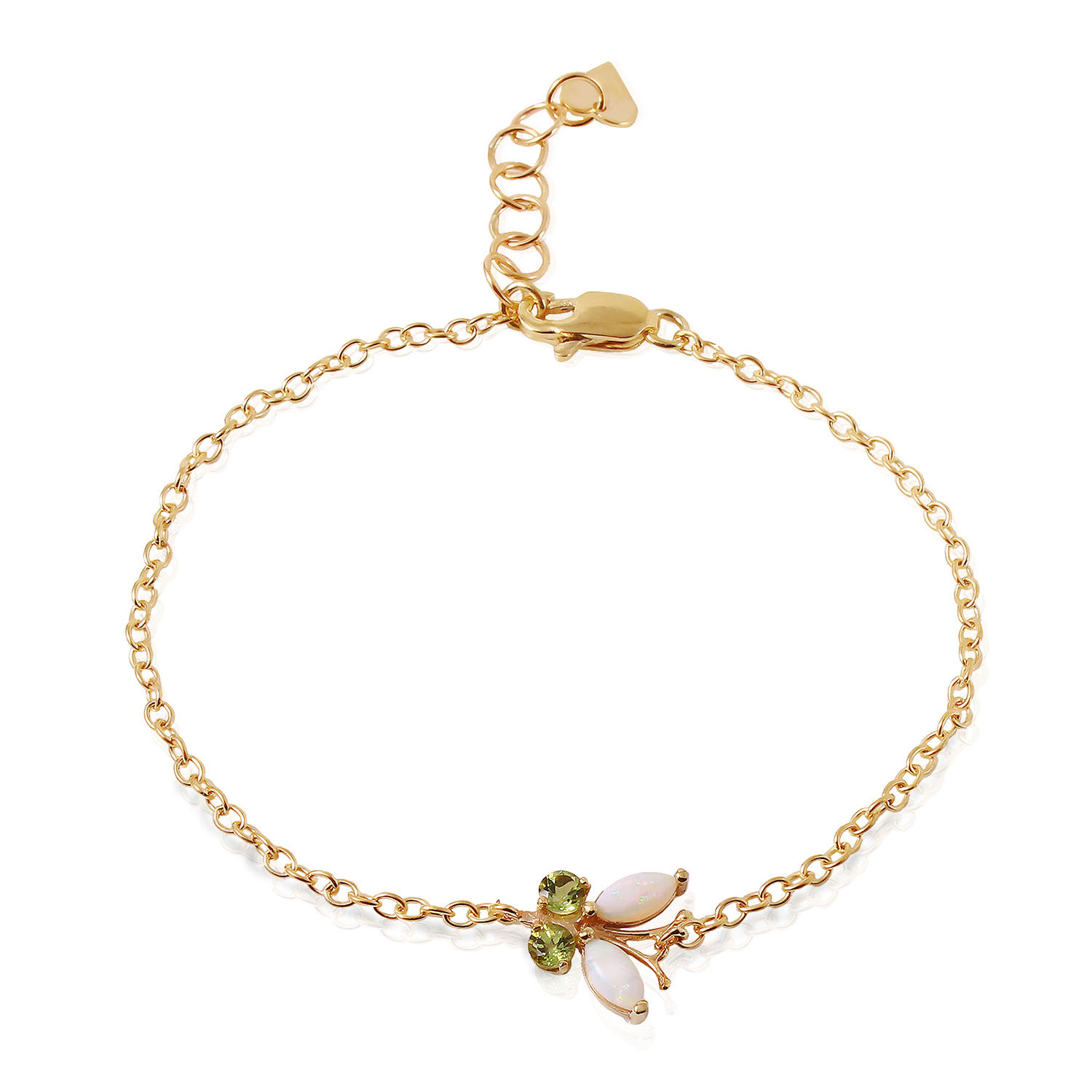 0.6 CTW 14K Solid Gold Flutter Opal Peridot Bracelet