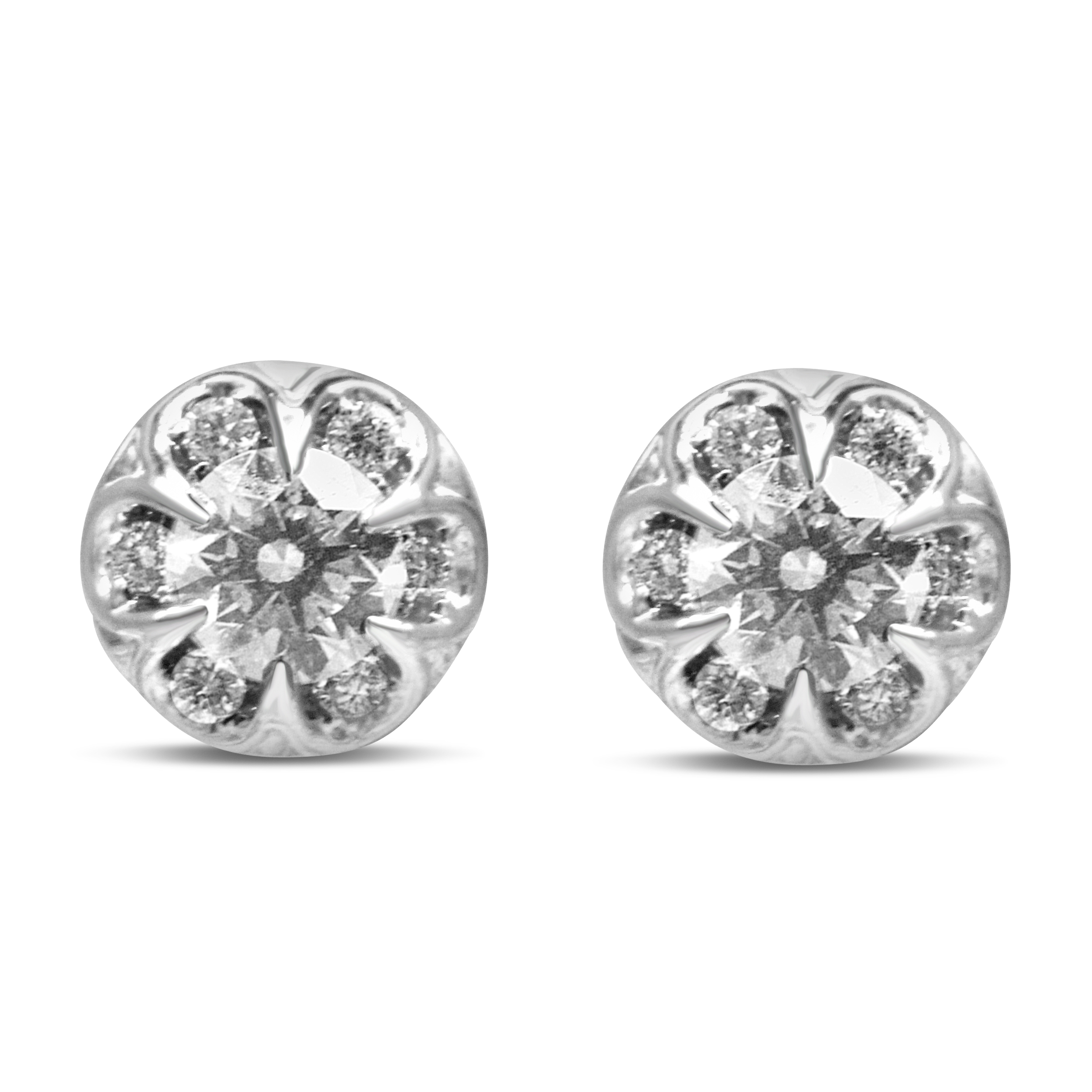 True 14K White Gold 3/4 Cttw Round Cut Diamond Halo Cluster Stud Earrings (I-J Color, I1-I2 Clarity)