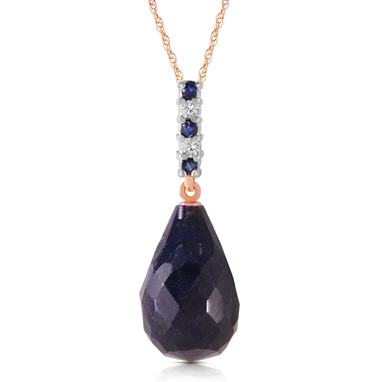 8.95 CTW 14K Solid Rose Gold Necklace Diamond Briolette Drop Sapphire