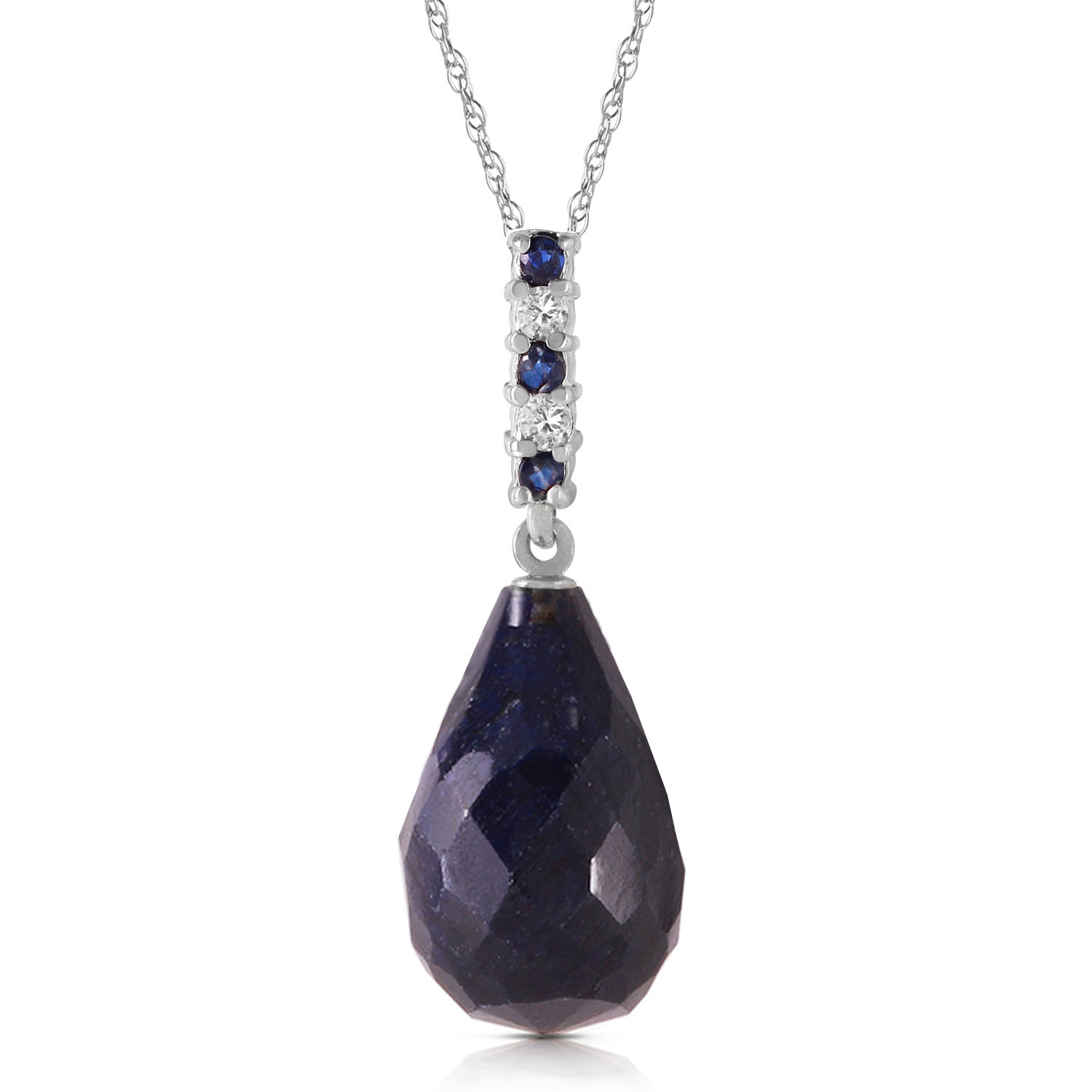 8.95 CTW 14K Solid White Gold Necklace Diamond Briolette Drop Sapphire