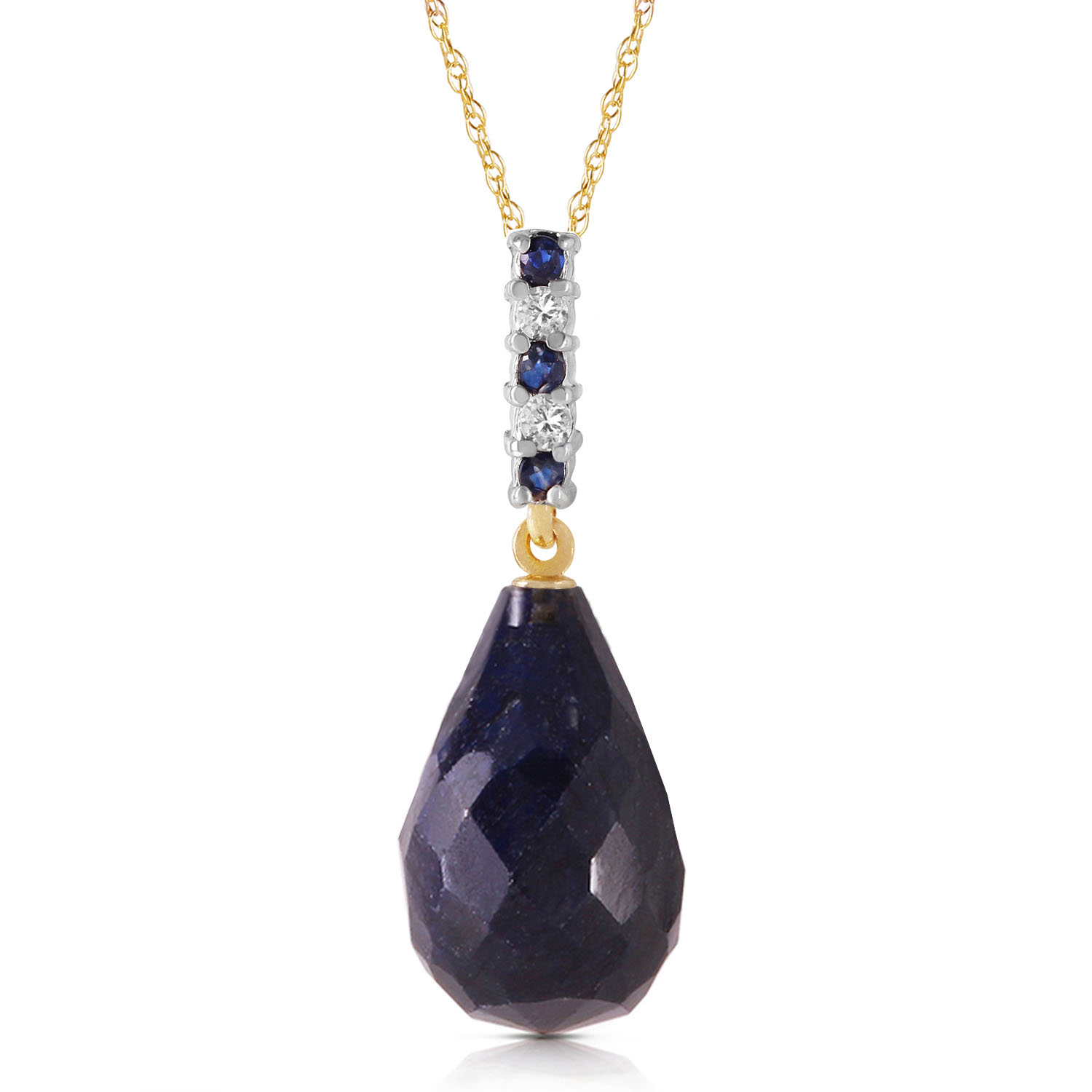 8.95 CTW 14K Solid Gold Necklace Diamond Briolette Drop Sapphire