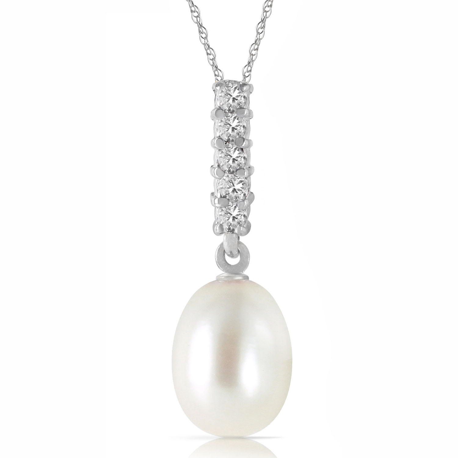 4.08 CTW 14K Solid White Gold Necklace Diamond Briolette Cultured Pearl