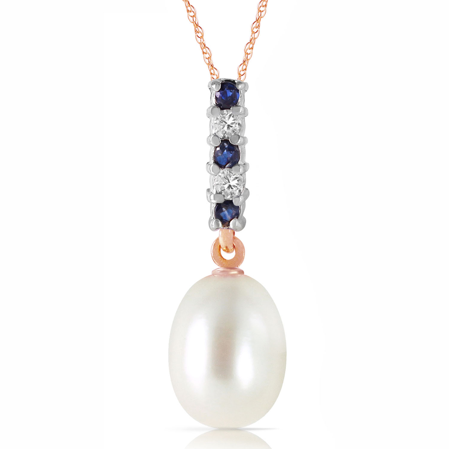 4.15 CTW 14K Solid Rose Gold Necklace Diamond, Sapphire Briolette Cultured Pearl