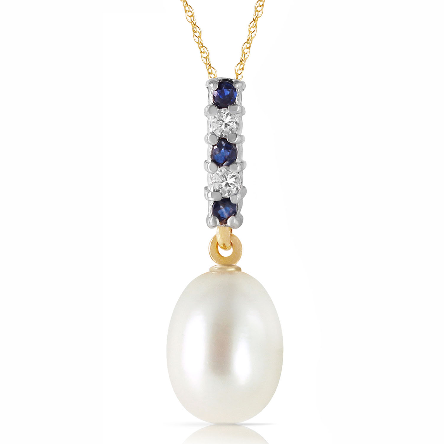 4.15 CTW 14K Solid Gold Necklace Diamond, Sapphire Briolette Cultured Pearl