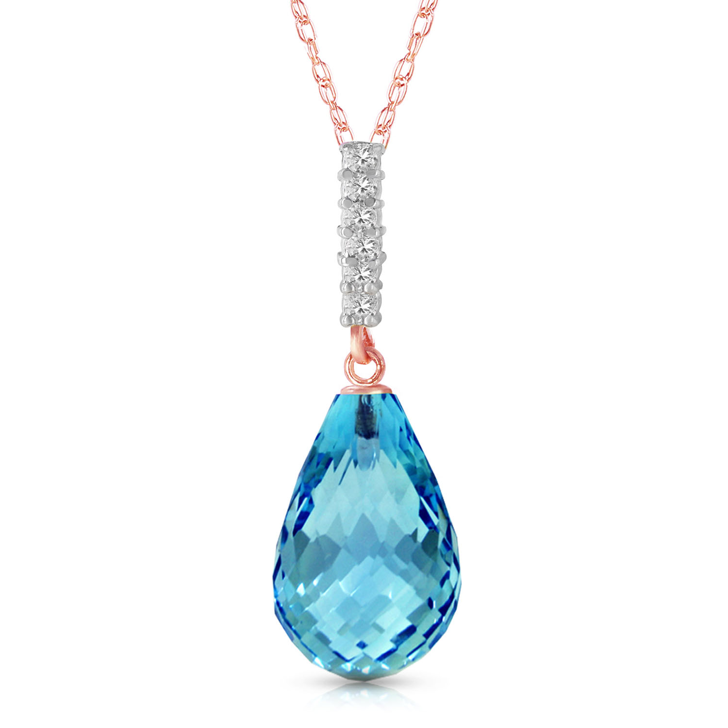 6.68 CTW 14K Solid Rose Gold Necklace Diamond Briolette Drop Blue Topaz
