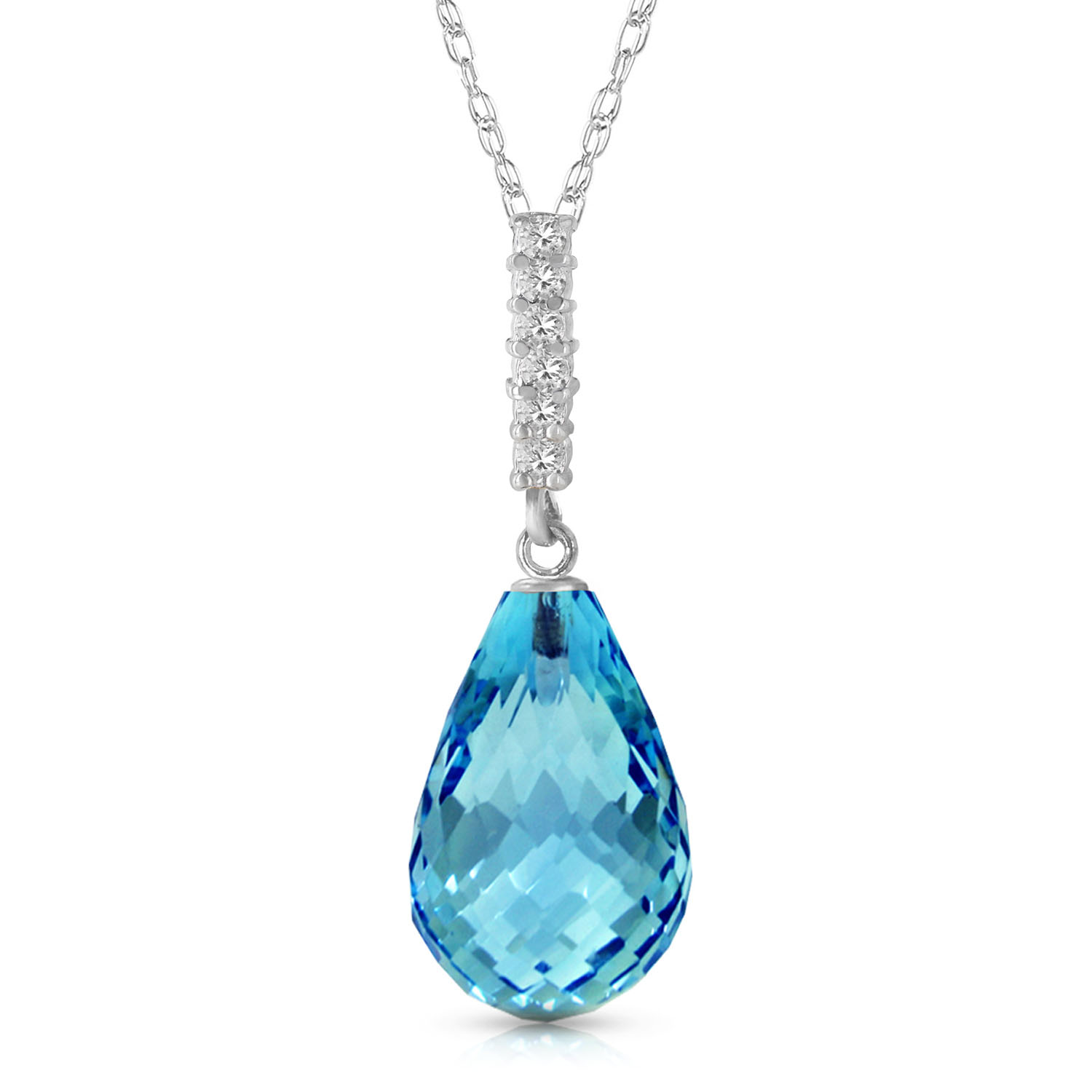 6.68 CTW 14K Solid White Gold Necklace Diamond Briolette Drop Blue Topaz
