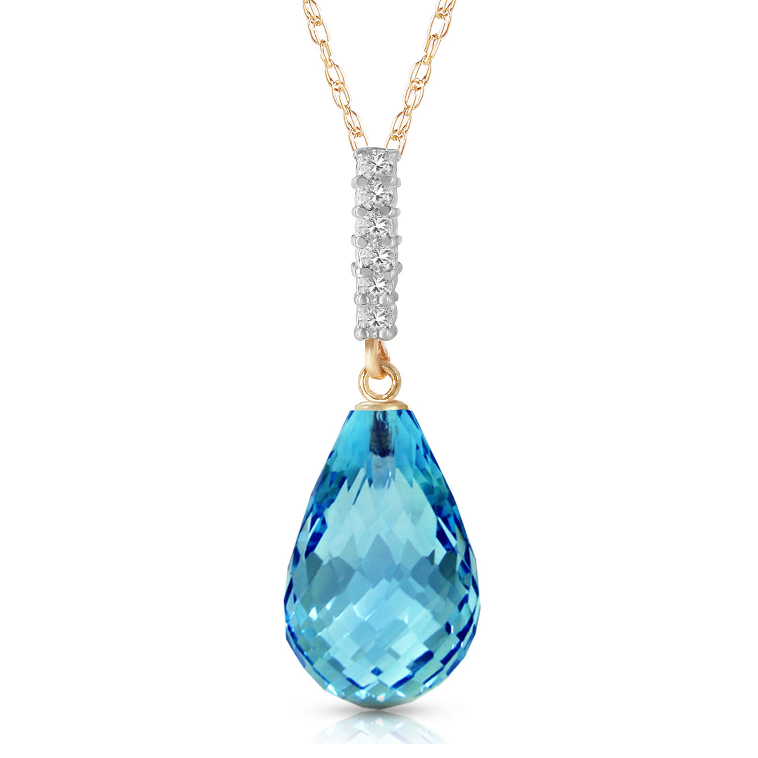 6.68 CTW 14K Solid Gold Necklace Diamond Briolette Drop Blue To