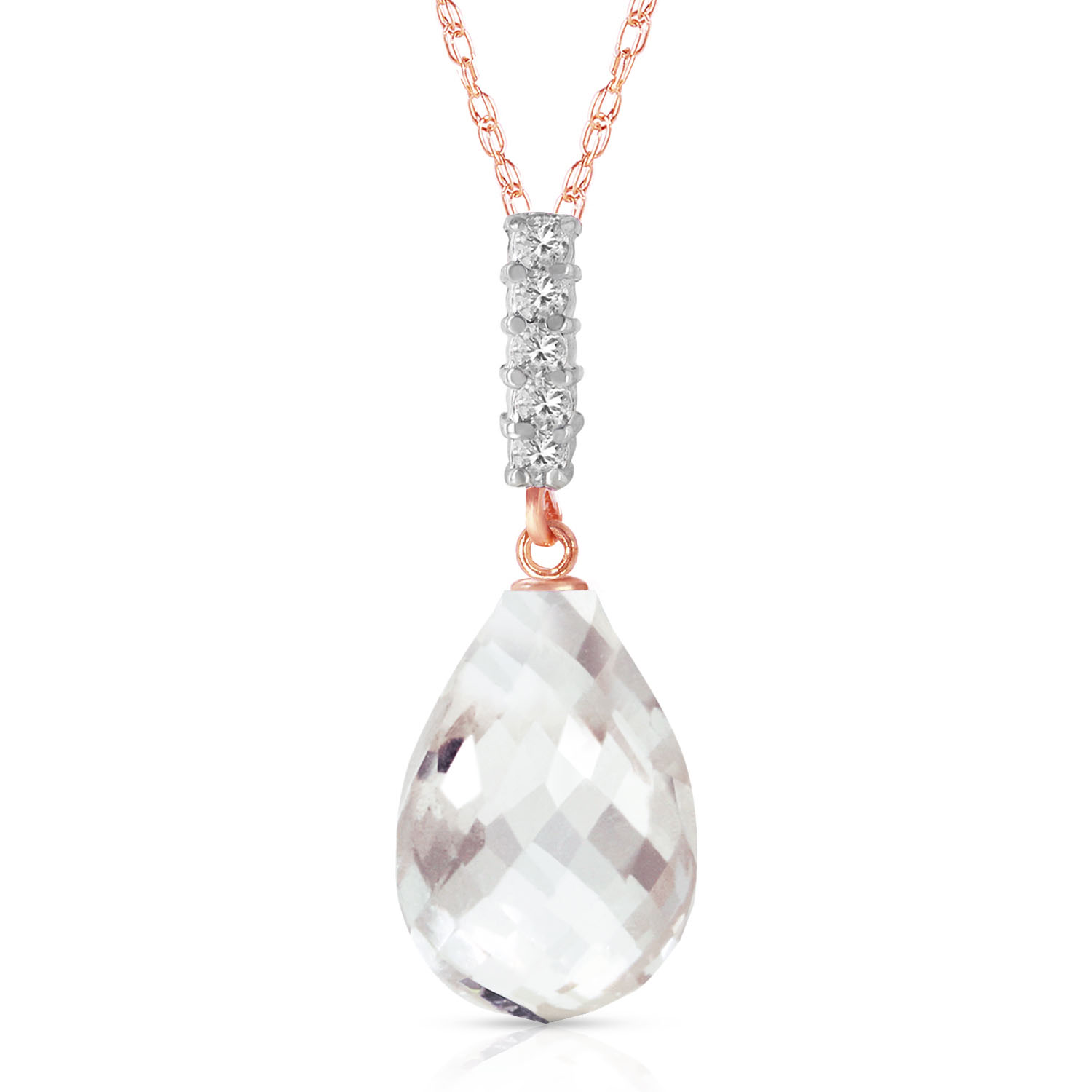 7.18 CTW 14K Solid Rose Gold Necklace Diamond Briolette Drop White To