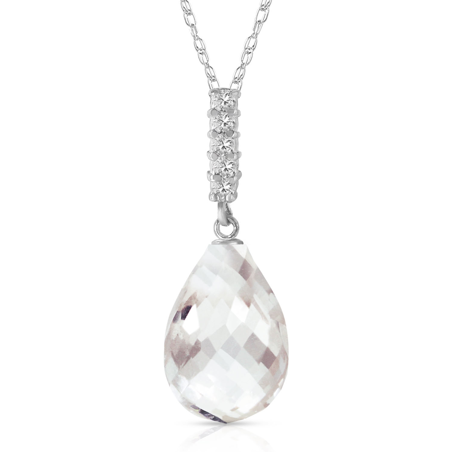 7.18 CTW 14K Solid White Gold Necklace Diamond Briolette Drop White Topaz