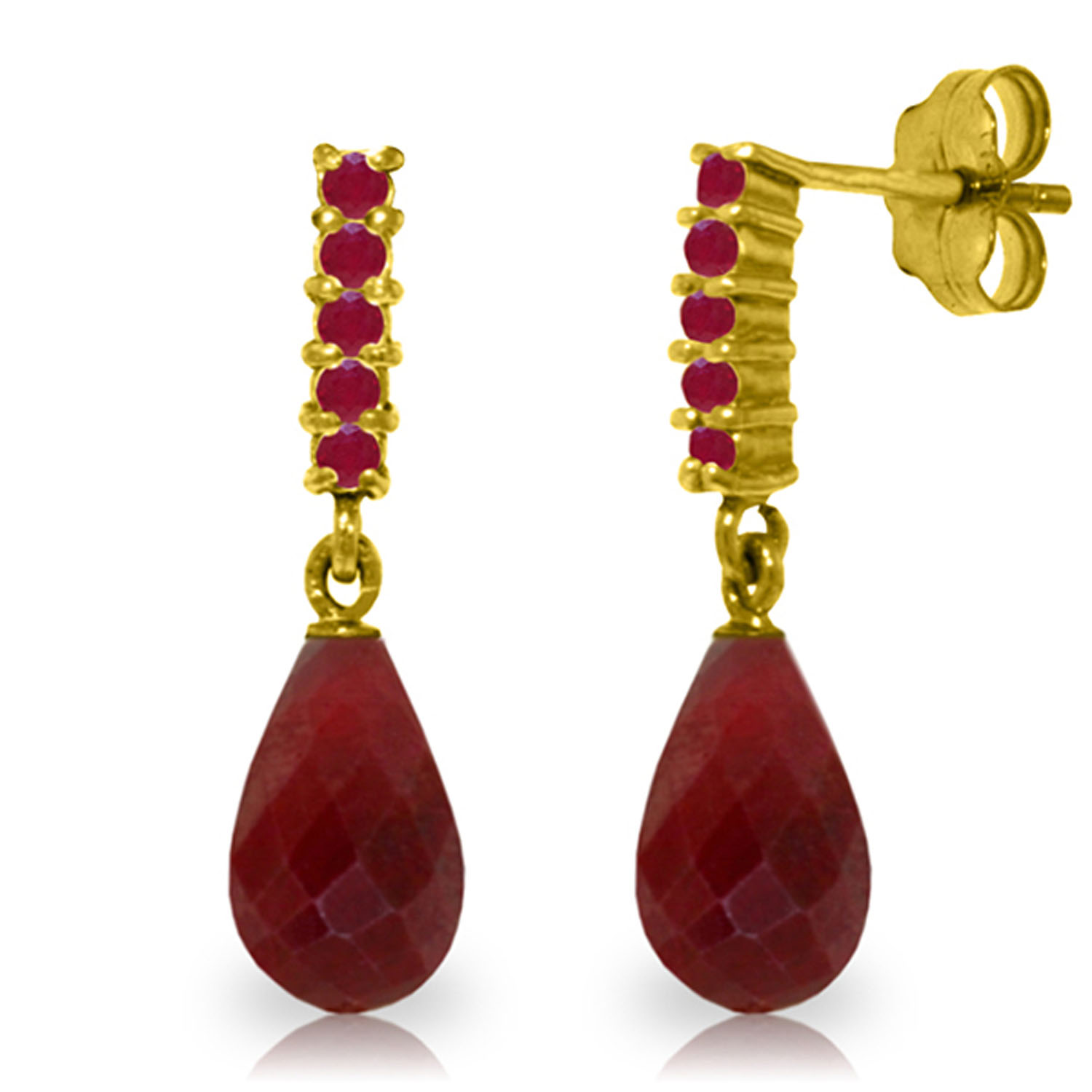 7 CTW 14K Solid Gold Ruby Earrings Briolette Dangling Ruby