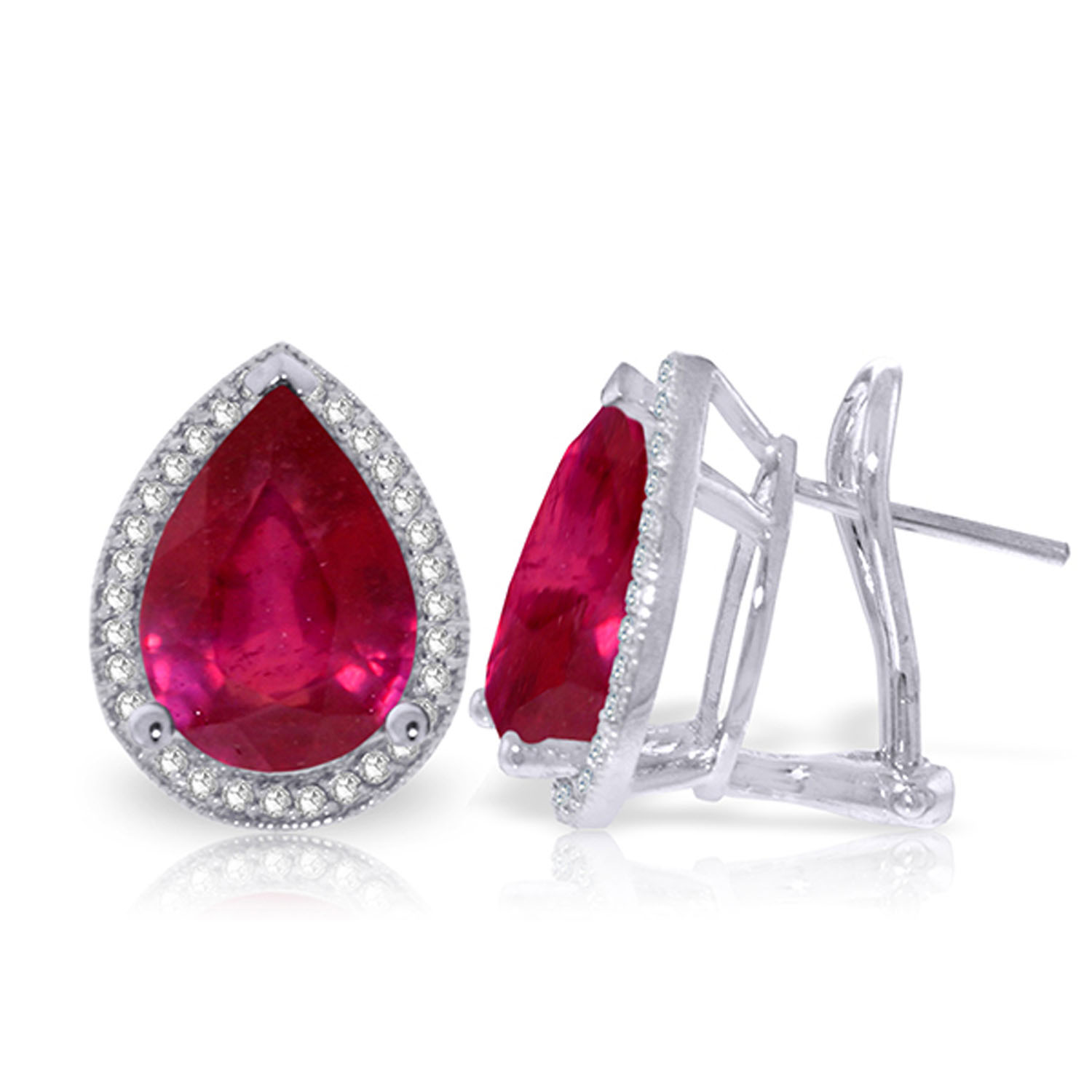 11.02 CTW 14K Solid White Gold French Clips Earrings Diamond Ruby