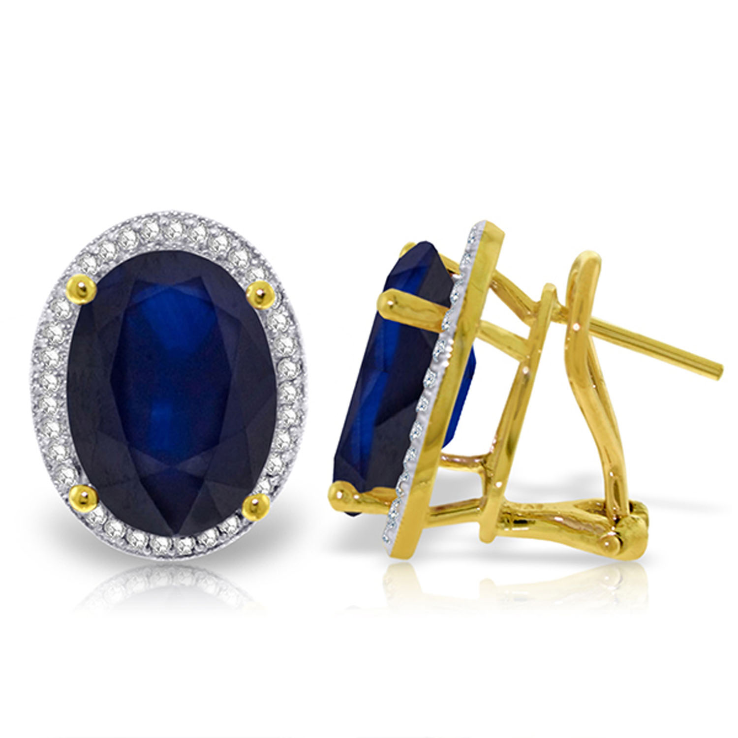 13.16 CTW 14K Solid Gold French Clips Earrings Diamond Sapphire