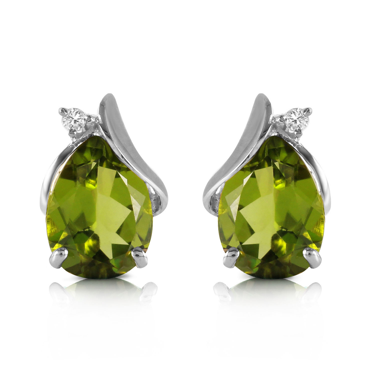 4.26 CTW 14K Solid White Gold Stud Earrings Diamond Peridot