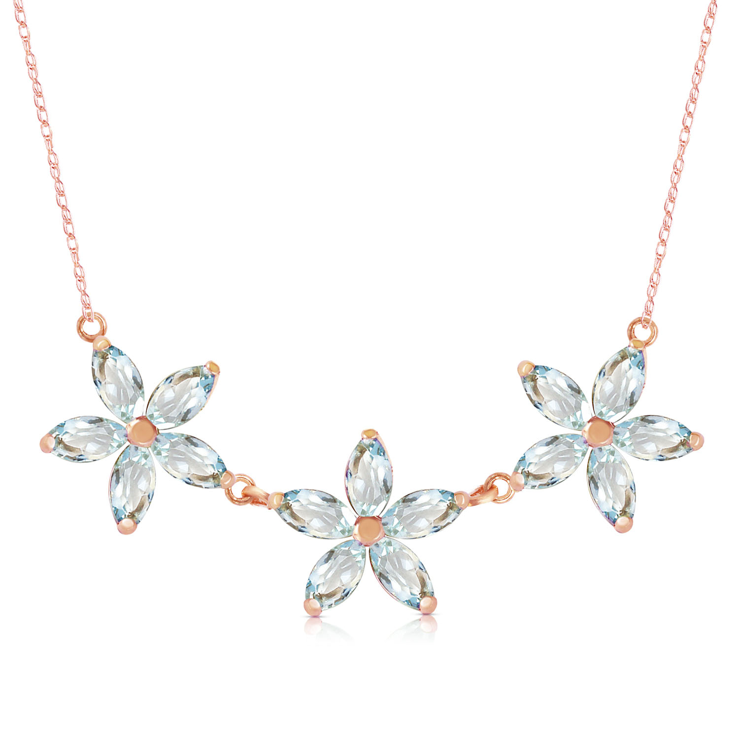 4.2 CTW 14K Solid Rose Gold Necklace Natural Aquamarine