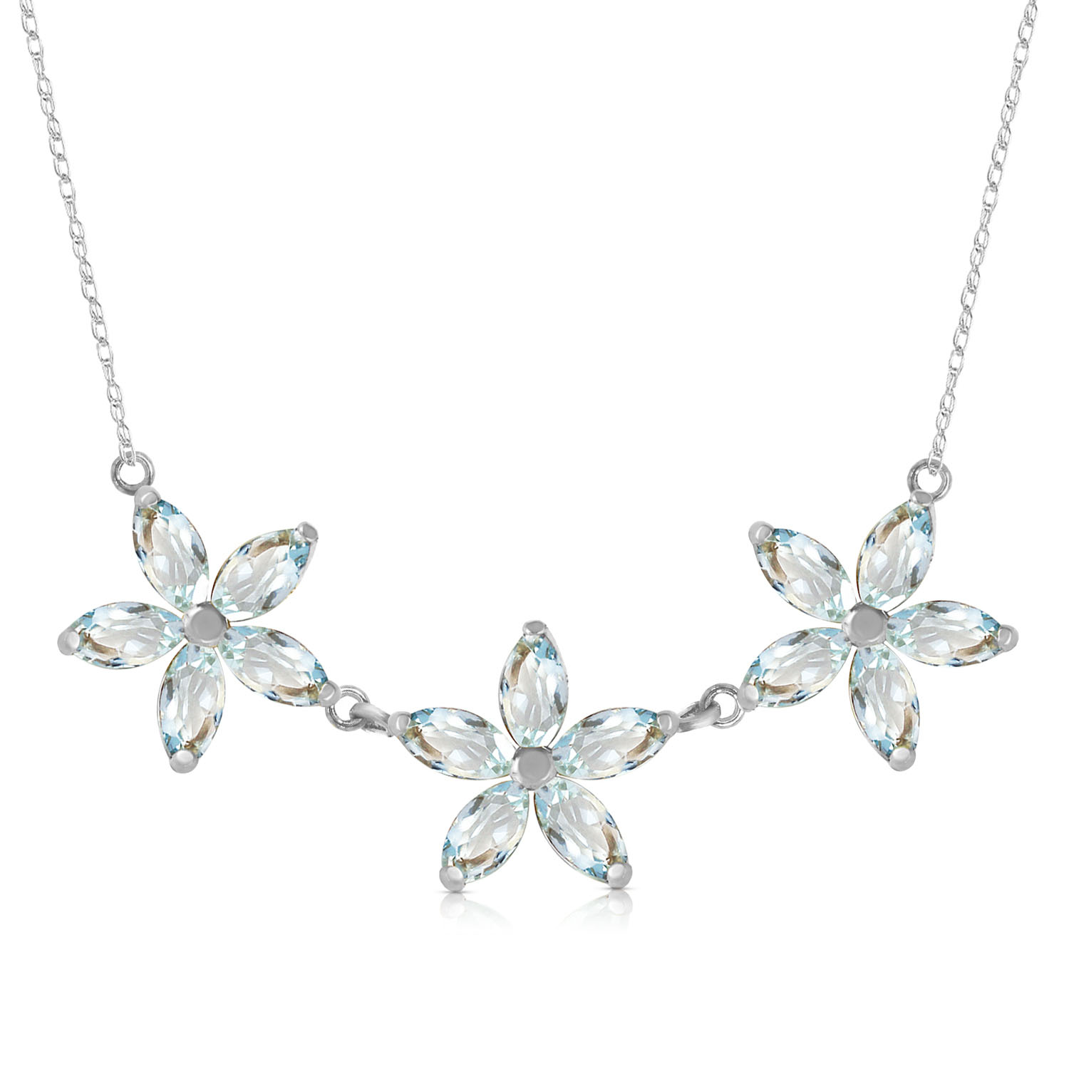 4.2 CTW 14K Solid White Gold Necklace Natural Aquamarine