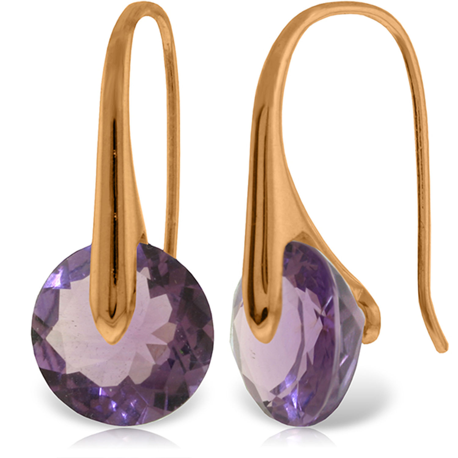14K Solid Rose Gold Fish Hook Earrings with Amethyst