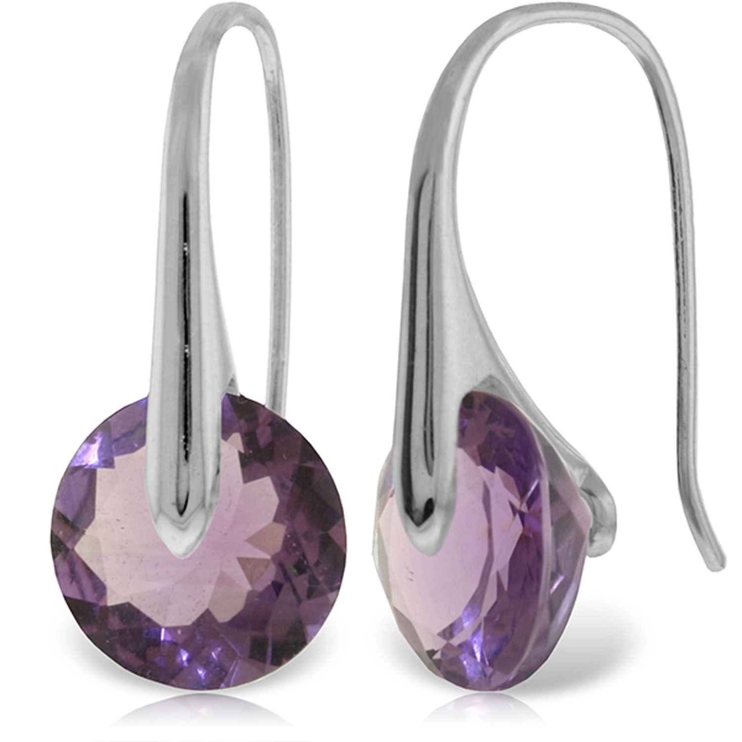 14K Solid White Gold Fish Hook Earrings with Amethyst