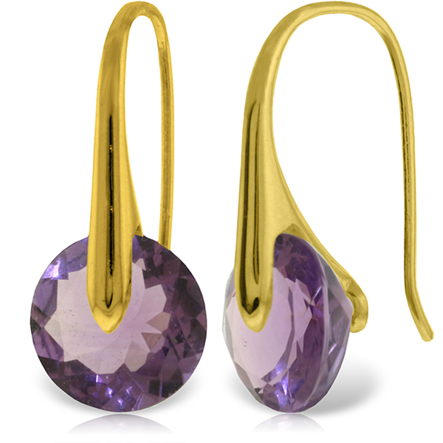14K Solid Gold Fish Hook Earrings with Amethyst
