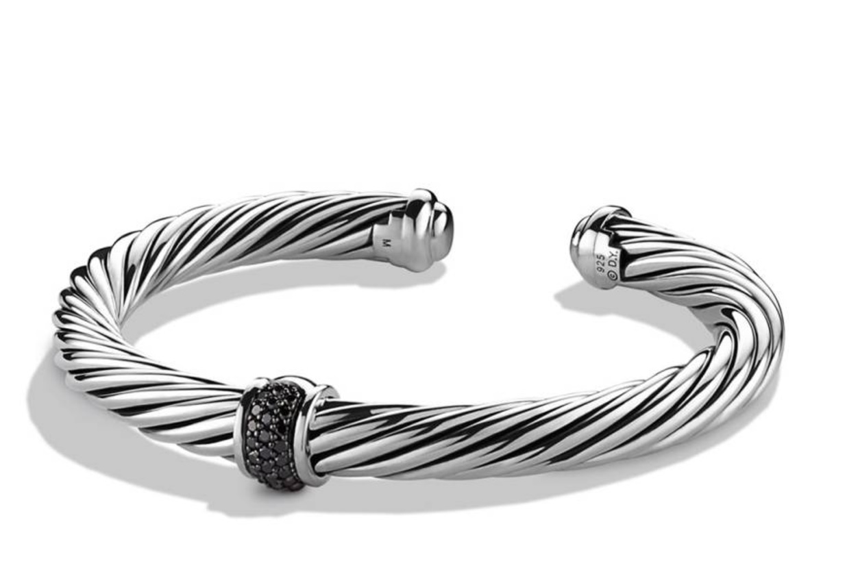 DAVID YURMAN Sterling Silver Black Diamond 7mm Cable Classics Station Bracelet