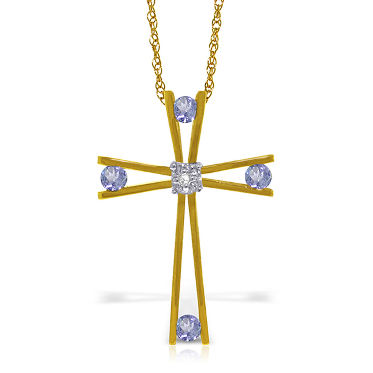 14K Solid Gold Cross Necklace withNatural Diamond  Tanzanites