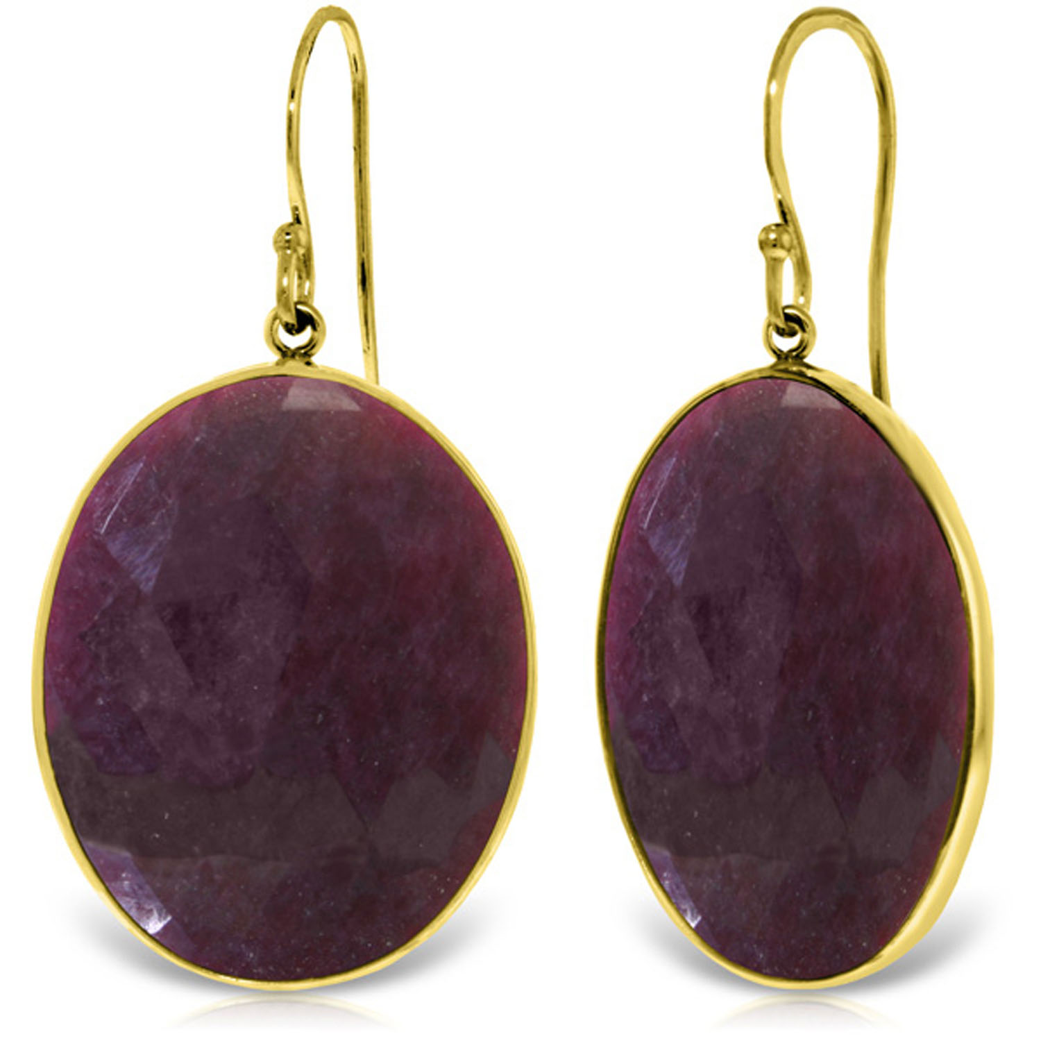 14K Solid Gold Fish Hook Earrings with Checkerboard Cut Dyed Ruby
