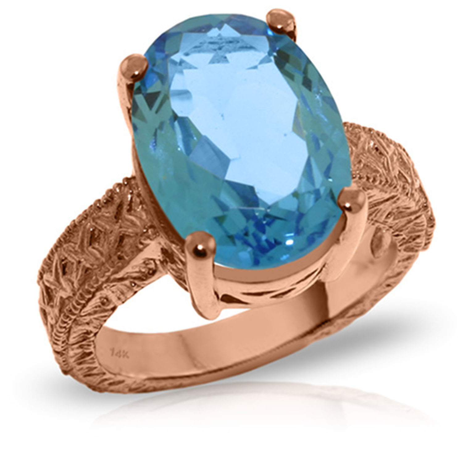 14K Solid Rose Gold Ring with Natural Oval Blue Topaz