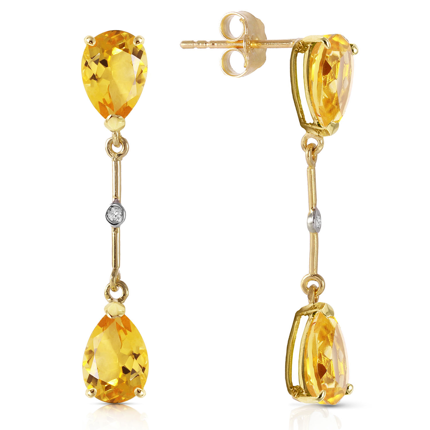 14K Solid Gold Diamonds  Citrines Dangling Earrings