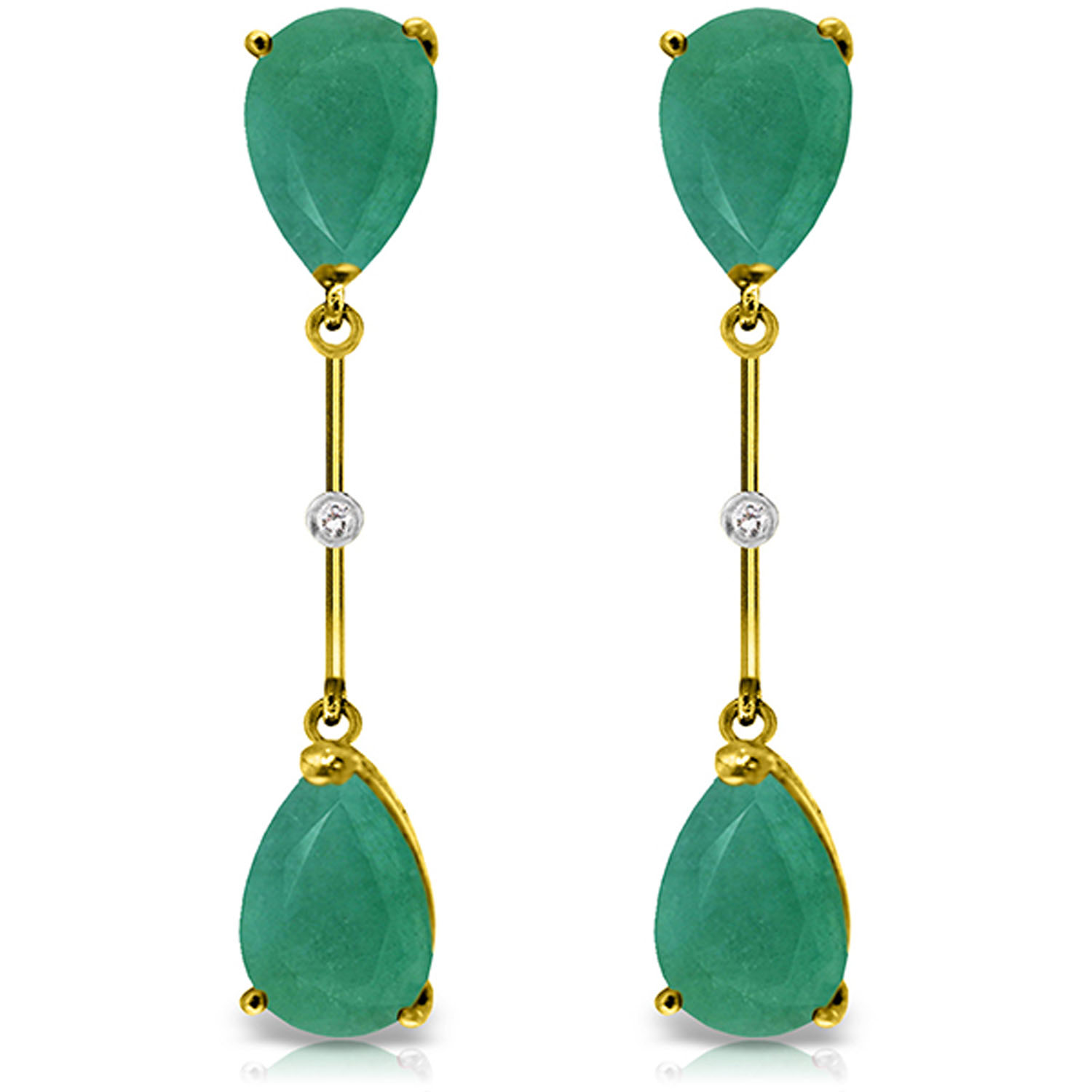 14K Solid Gold Diamonds Emeralds Dangling Earrings