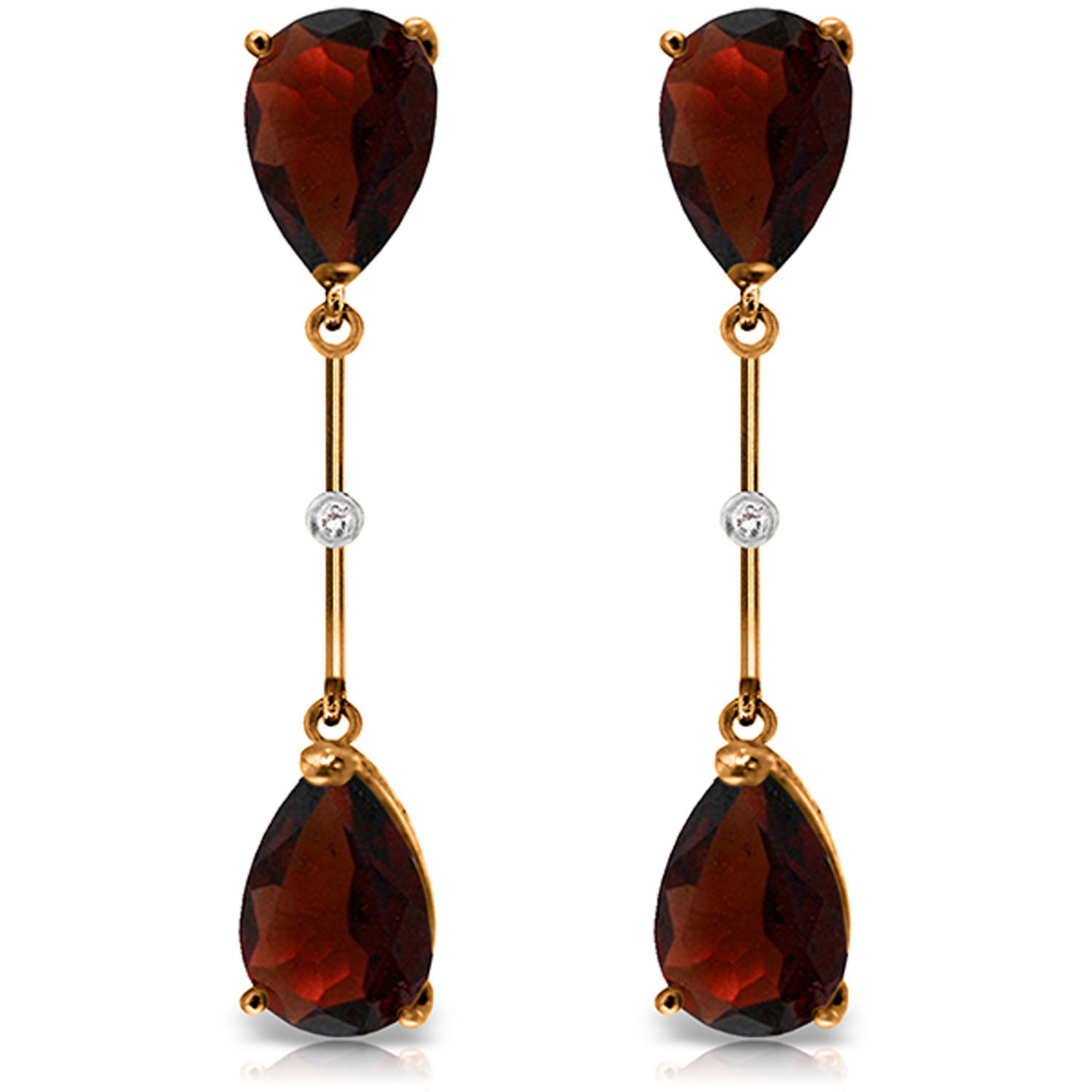 14K Solid Rose Gold Diamonds  Garnets Dangling Earrings