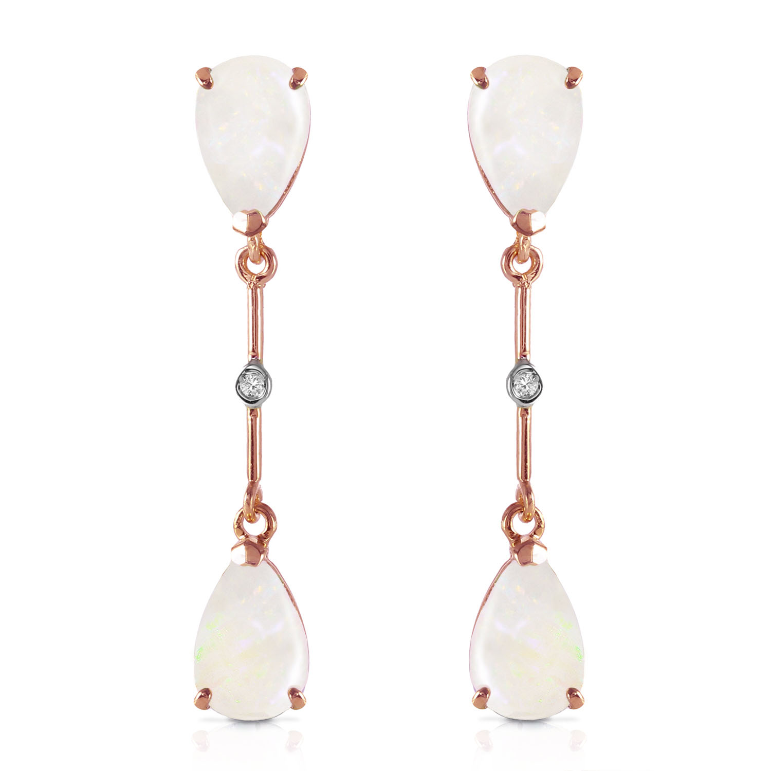 14K Solid Rose Gold Diamonds  Opals Dangling Earrings
