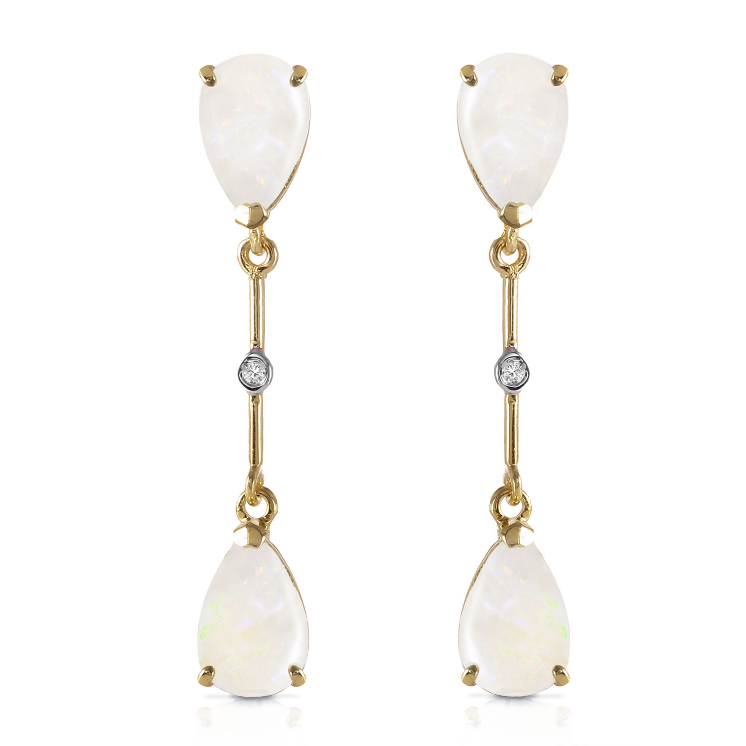 14K Solid Gold Diamonds  Opals Dangling Earrings