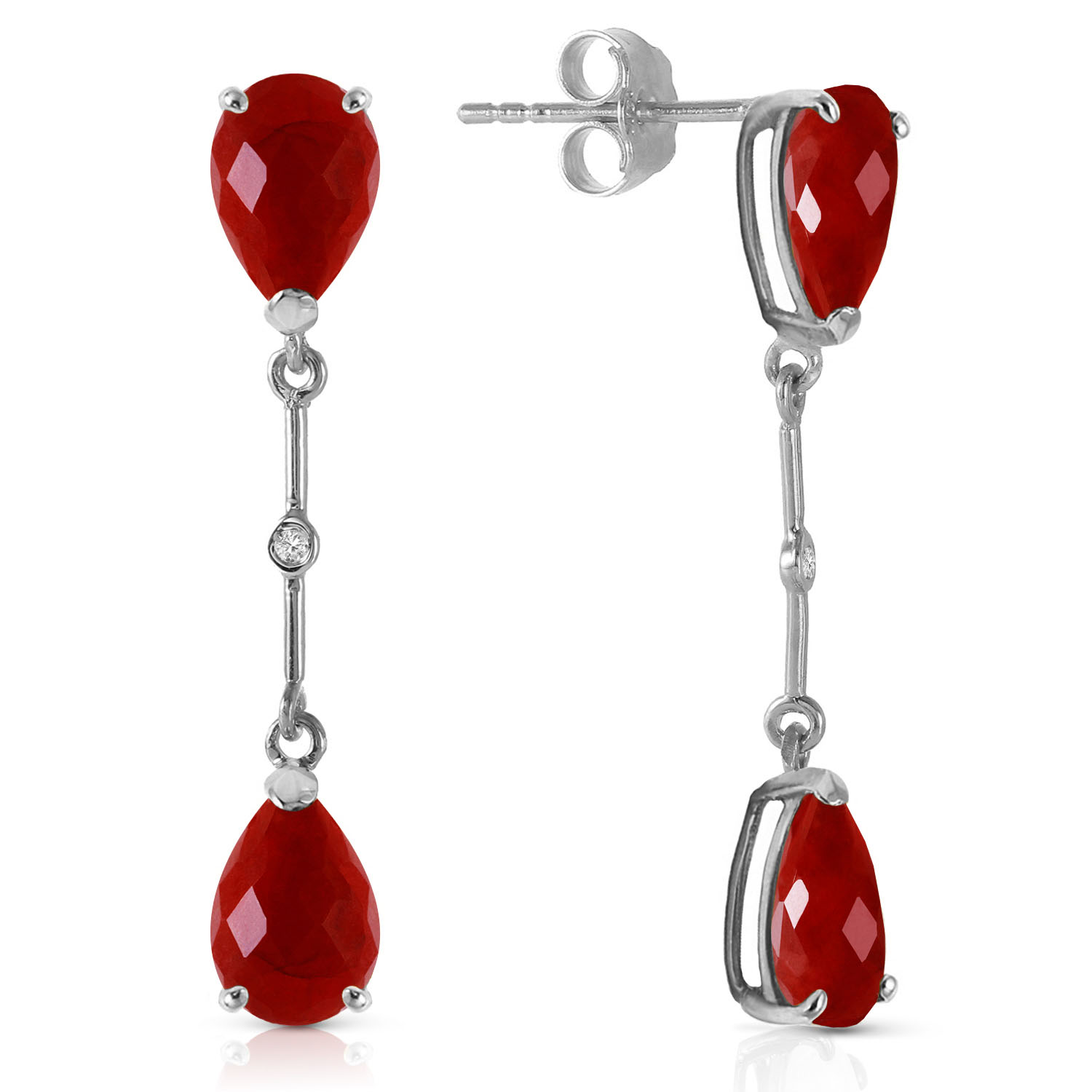 14K Solid White Gold Diamonds  Ruby Dangling Earrings