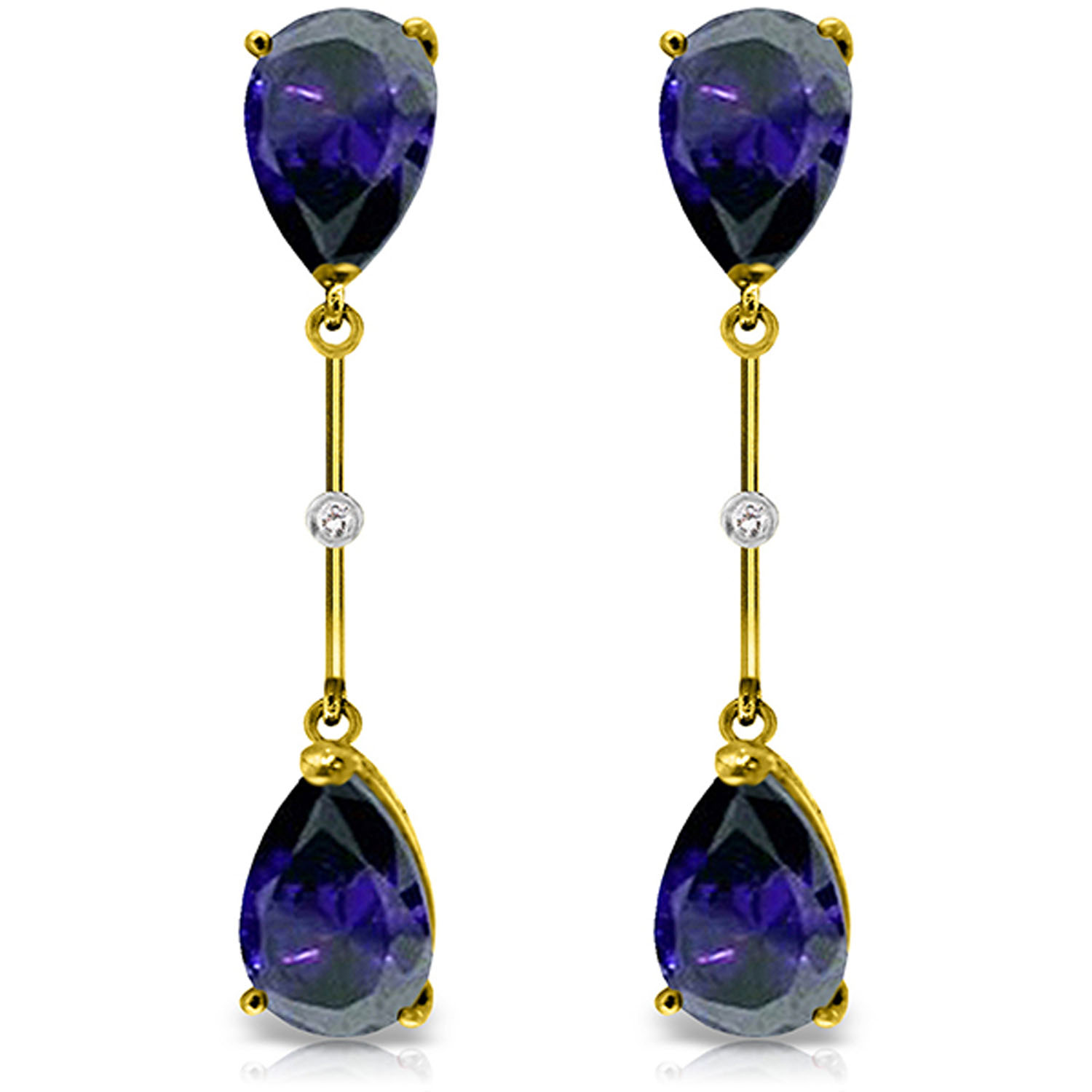 14K Solid Gold Diamonds  Sapphires Dangling Earrings