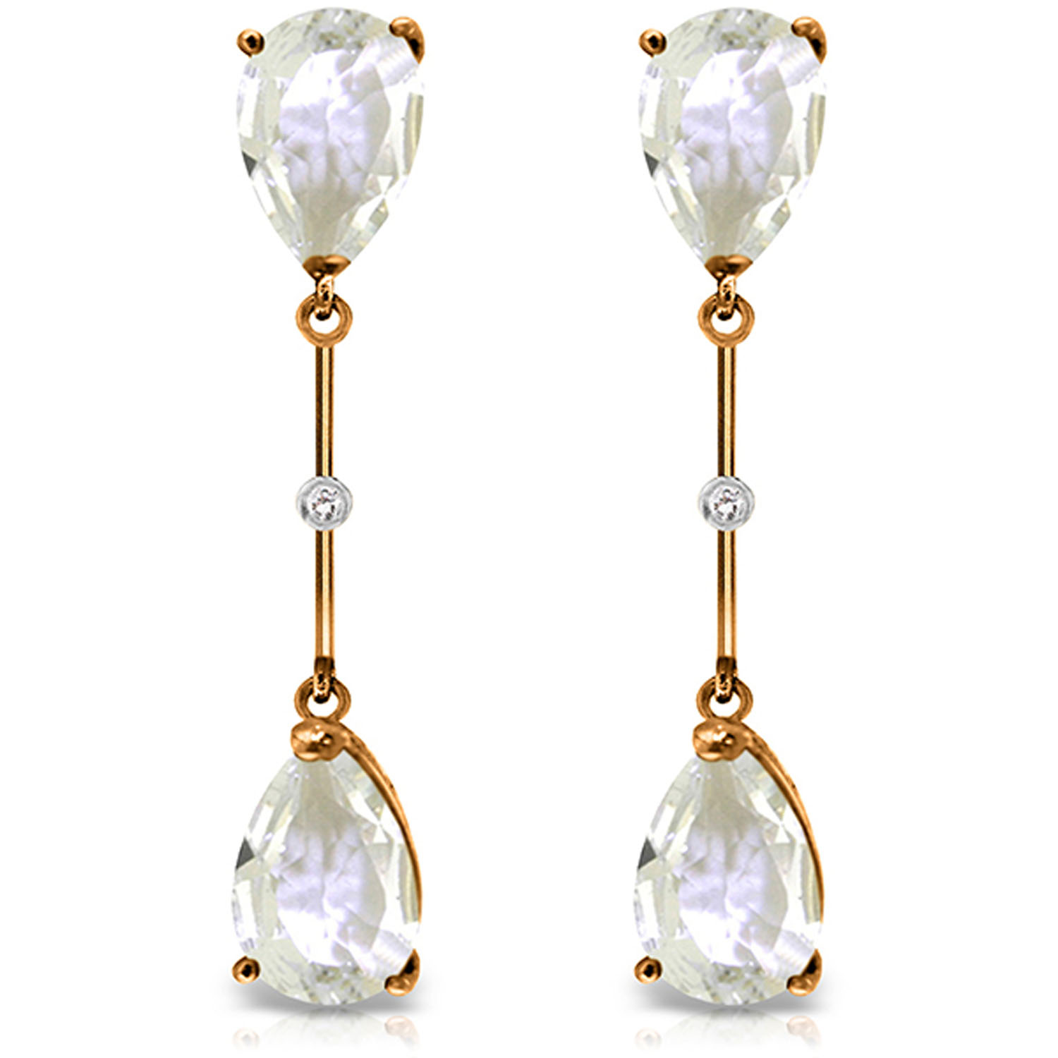 14K Solid Rose Gold Diamonds  White Topaza Dangling Earrings