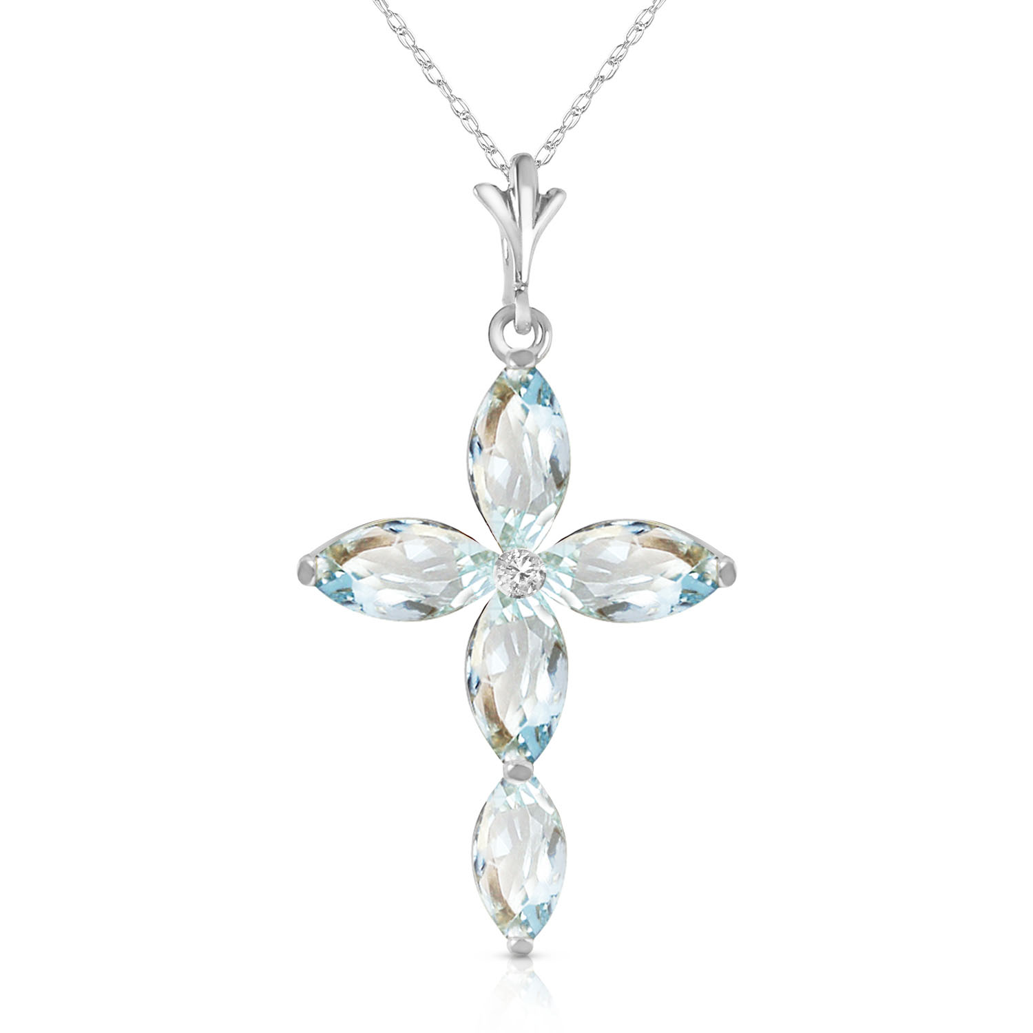14K Solid White Gold Necklace with Natural Diamond Aquamarines