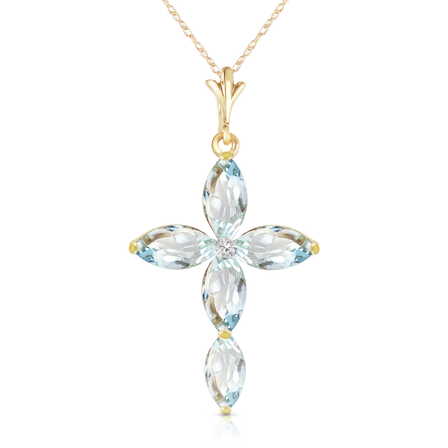 14K Solid Gold Necklace with Natural Diamond  Aquamarines