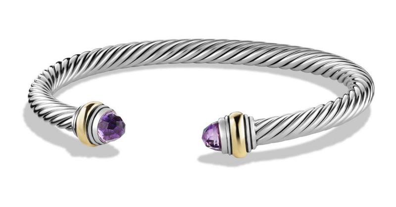 David Yurman Silver Cable Classic Bracelet With Amethyst And 14k Gold