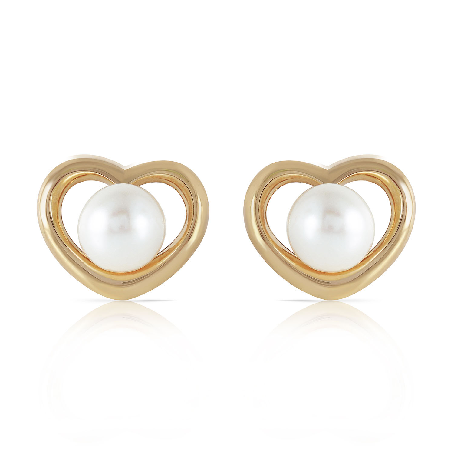 14K Solid Gold Heartstud Earrings with Natural Cultured Pearls