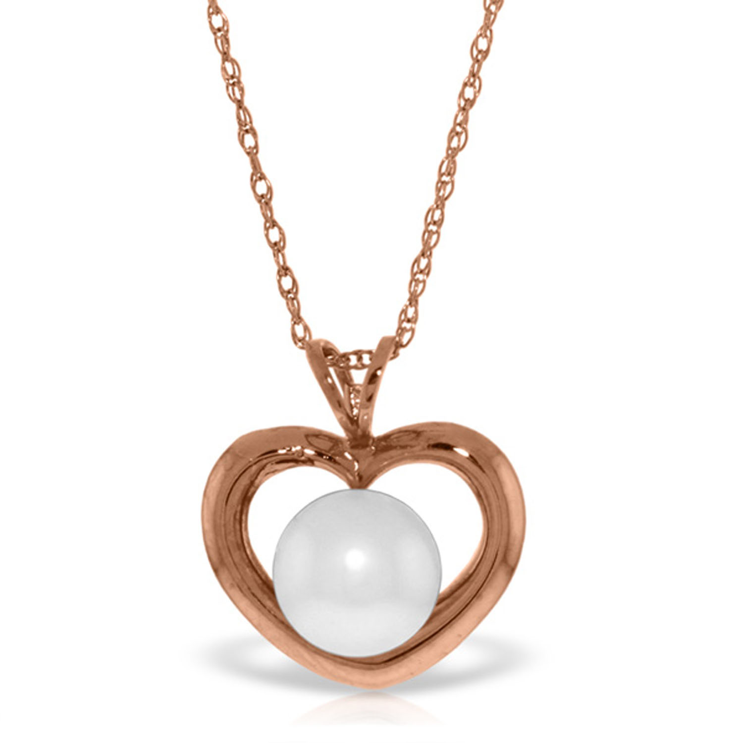 14K Solid Rose Gold Heart Necklace with Natural Cultured Pearl