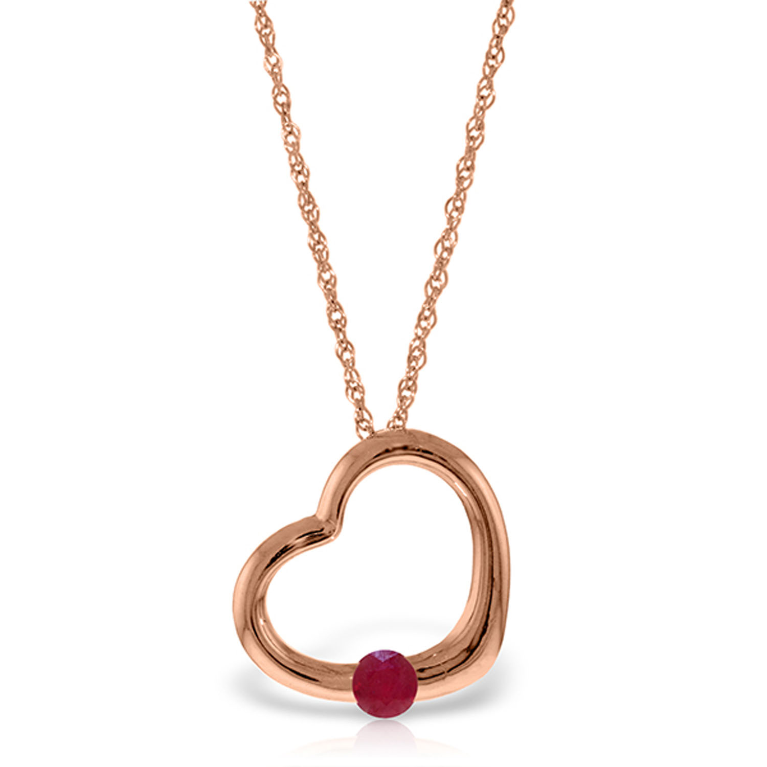 14K Solid Rose Gold Heart Necklace with Natural Ruby