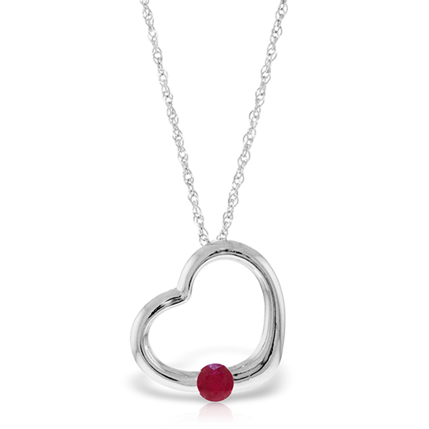 14K Solid White Gold Heart Necklace with Natural Ruby