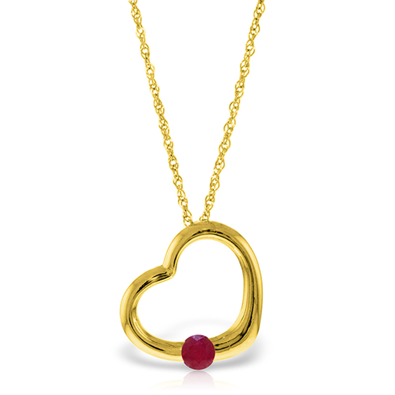 14K Solid Gold Heart Necklace with Natural Ruby