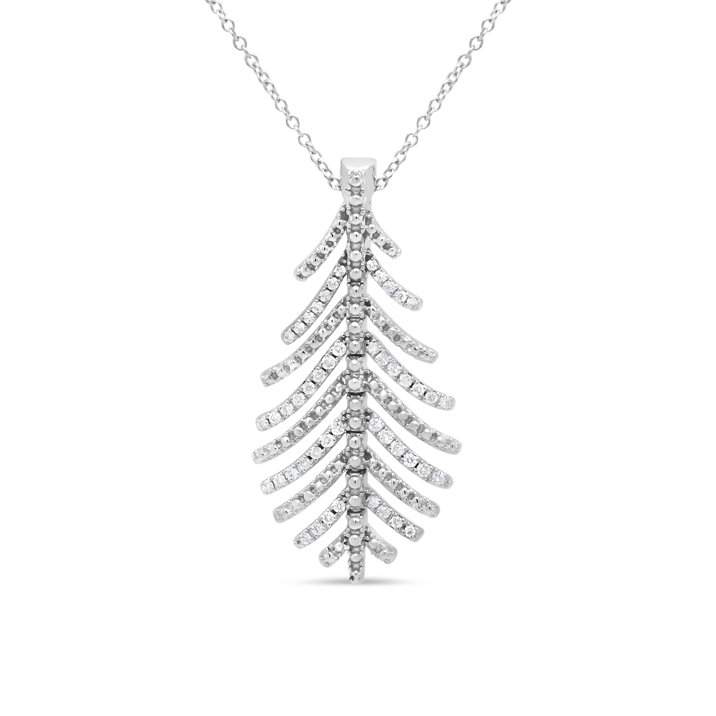 18K White Gold 1/5 Cttw Round Diamond Leaf-Shape 18" Pendant Necklace (G-H Color, I1-I2 Clarity)