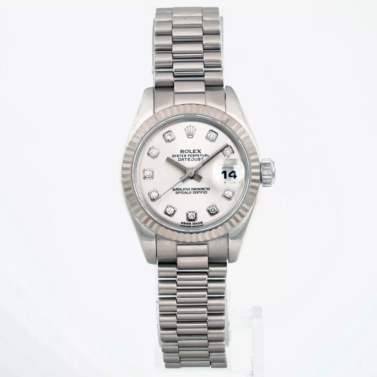 Rolex Datejust President 18K White Gold Silver Diamond Dial Ladies Watch